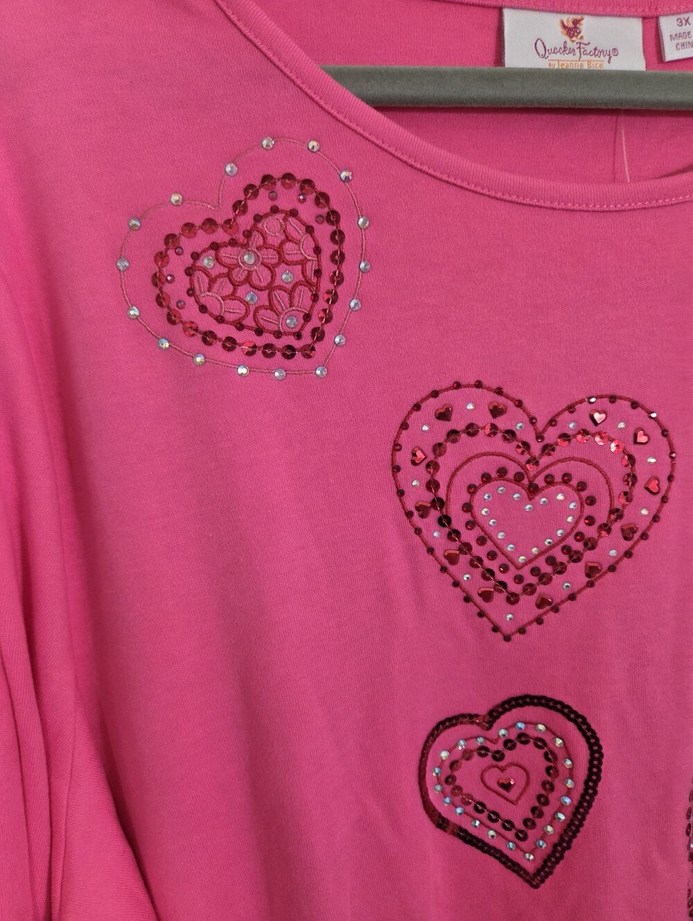 NWT Quacker Factory Be Mine Rhinestone Top Pink Size 3X Valentines Day Hearts - Picture 2 of 10